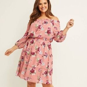 Lane Bryant Pink Off Shoulder Floral Dress Size 14